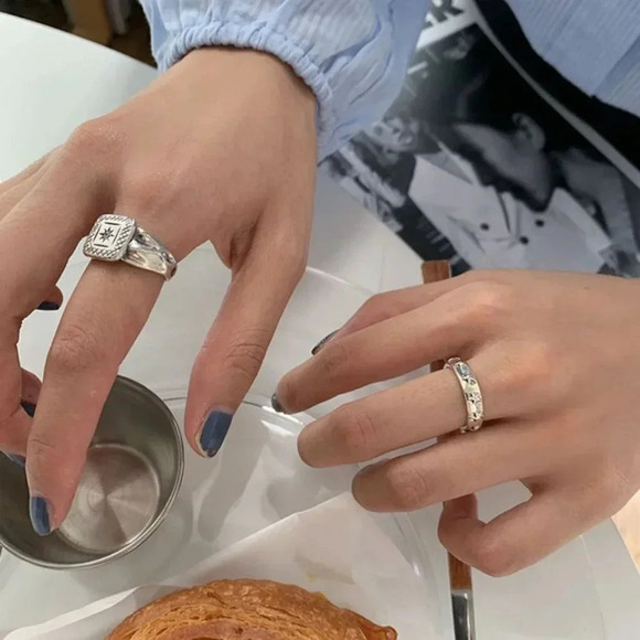 Minimalist 925 Sterling Silver Celestial Star Ring Silver Statement Ring - Picture 2 of 7